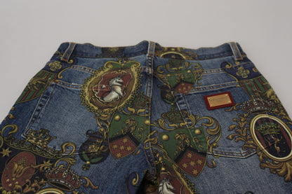 Dolce & Gabbana Blue Medal Print Slim Fit Cotton Jeans by Dolce & Gabbana