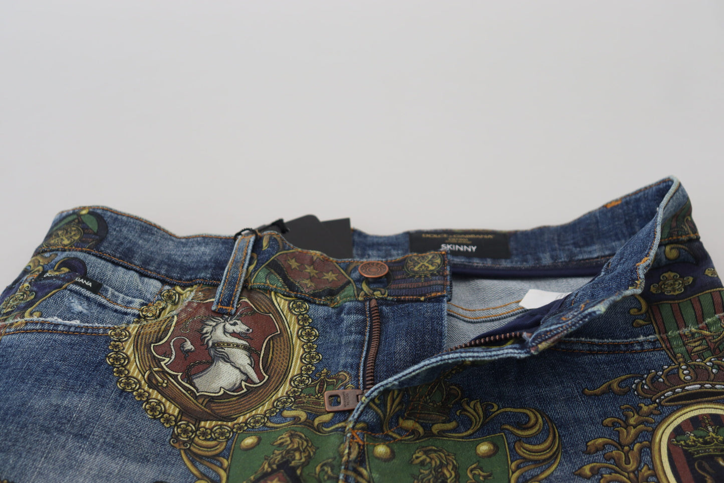Dolce & Gabbana Blue Medal Print Slim Fit Cotton Jeans by Dolce & Gabbana