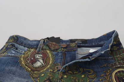 Dolce & Gabbana Blue Medal Print Slim Fit Cotton Jeans by Dolce & Gabbana