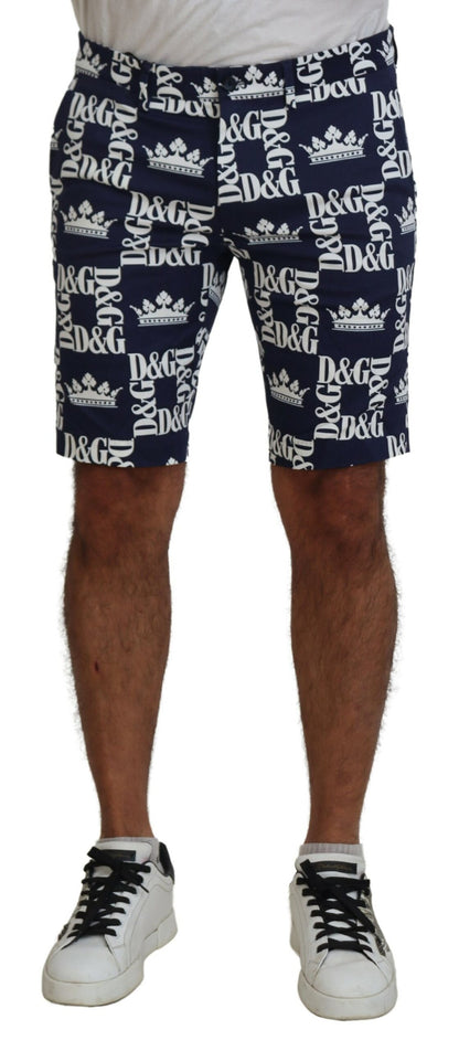Dolce &amp; Gabbana Blue Logo Print Cotton Chinos Shorts