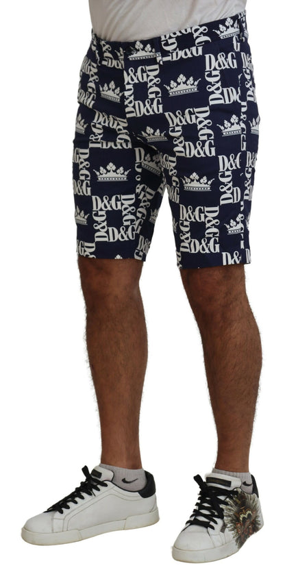 Dolce &amp; Gabbana Blue Logo Print Cotton Chinos Shorts