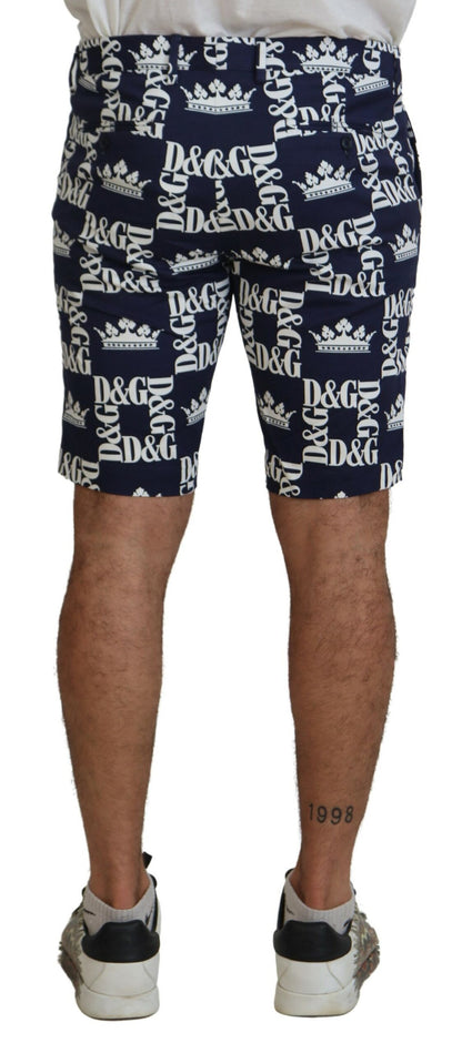 Dolce &amp; Gabbana Blue Logo Print Cotton Chinos Shorts