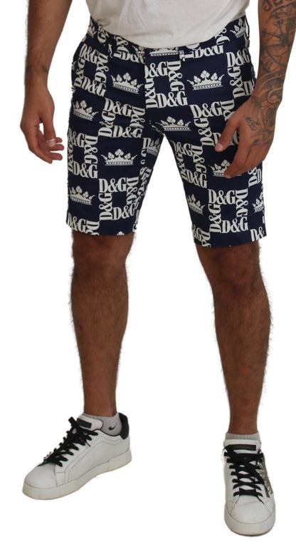 Dolce &amp; Gabbana Blue Logo Print Cotton Chinos Shorts