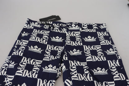 Dolce &amp; Gabbana Blue Logo Print Cotton Chinos Shorts