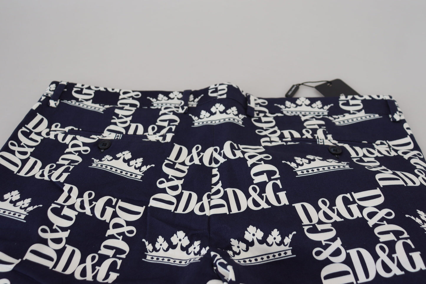 Dolce &amp; Gabbana Blue Logo Print Cotton Chinos Shorts