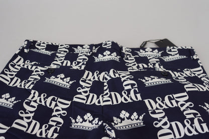 Dolce &amp; Gabbana Blue Logo Print Cotton Chinos Shorts