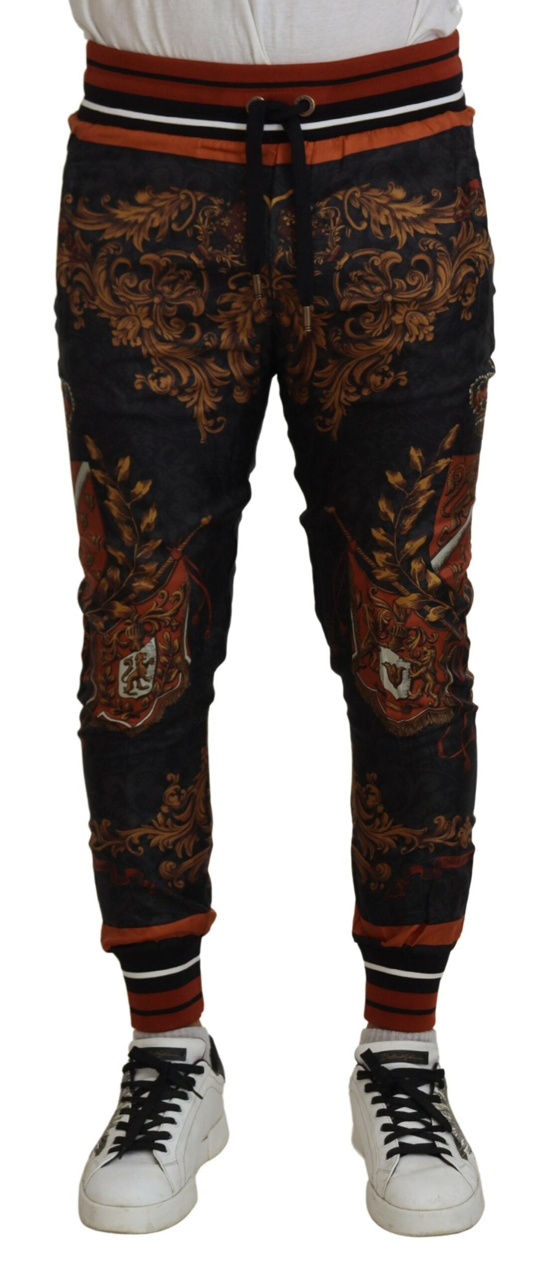 Dolce & Gabbana Gray Silk Baroque Crown Trousers Sport Pants by Dolce & Gabbana