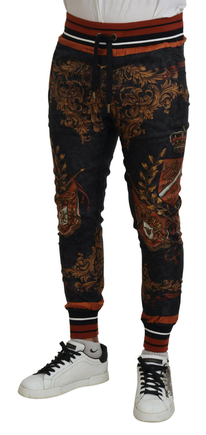 Dolce & Gabbana Gray Silk Baroque Crown Trousers Sport Pants by Dolce & Gabbana