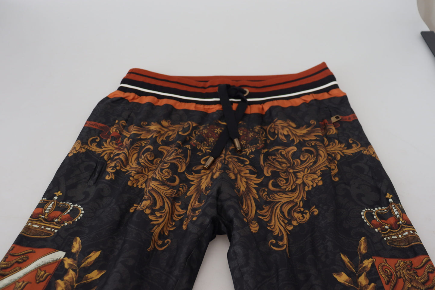 Dolce & Gabbana Gray Silk Baroque Crown Trousers Sport Pants by Dolce & Gabbana
