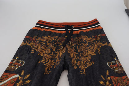 Dolce & Gabbana Gray Silk Baroque Crown Trousers Sport Pants by Dolce & Gabbana