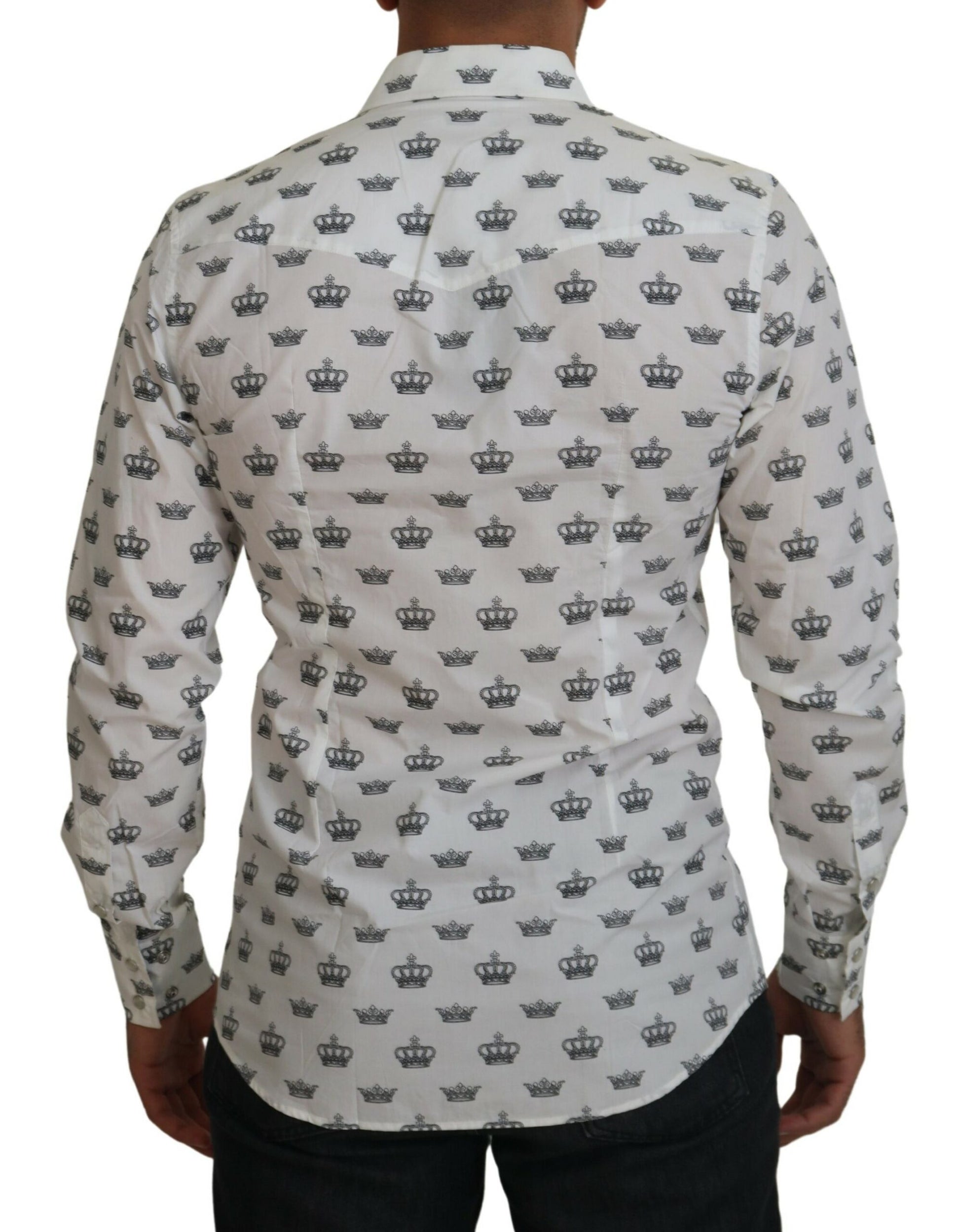 Dolce & Gabbana White Crown Print Slim Fit Cotton Shirt by Dolce & Gabbana