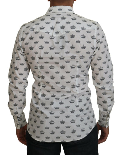 Dolce & Gabbana White Crown Print Slim Fit Cotton Shirt by Dolce & Gabbana
