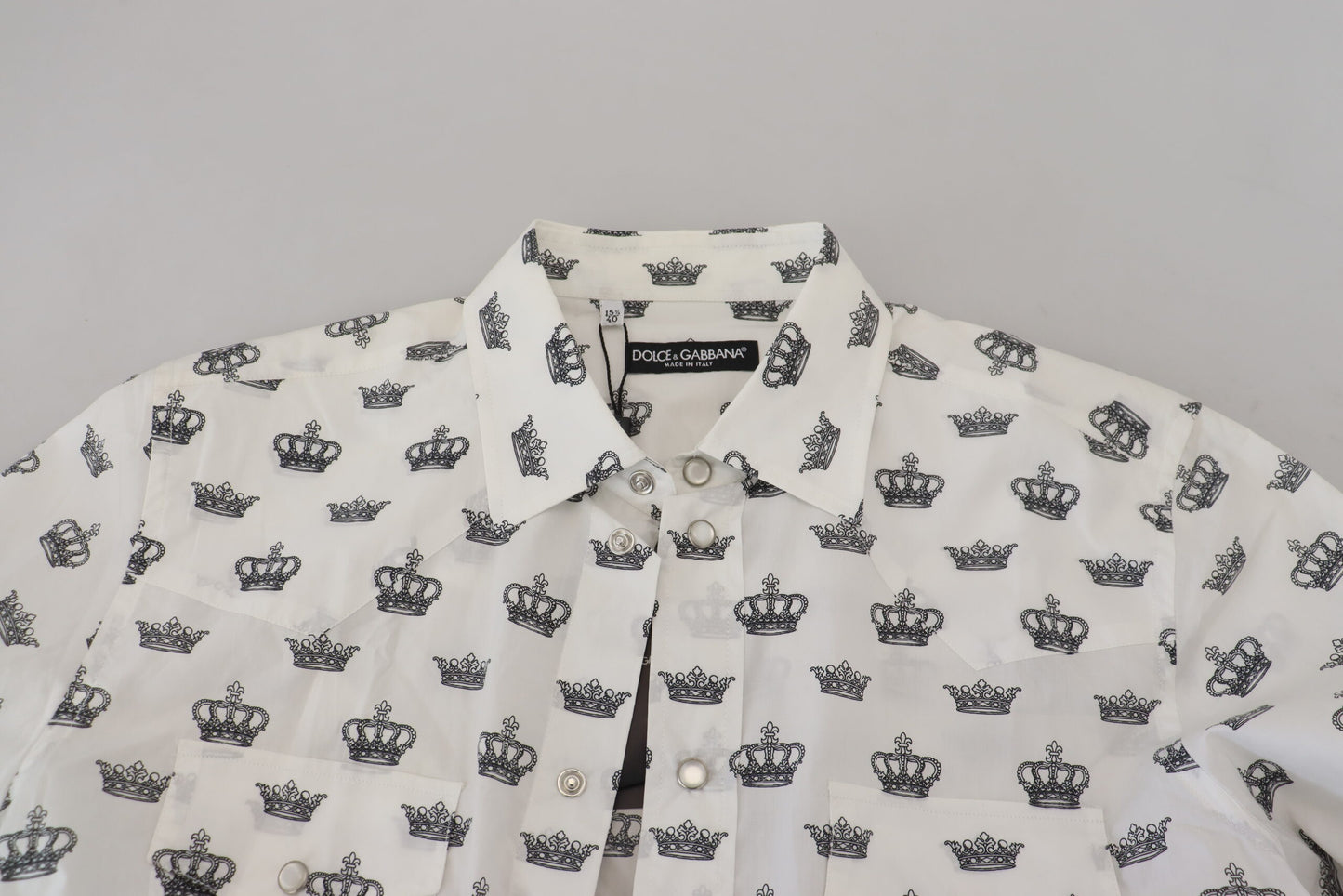 Dolce & Gabbana White Crown Print Slim Fit Cotton Shirt by Dolce & Gabbana