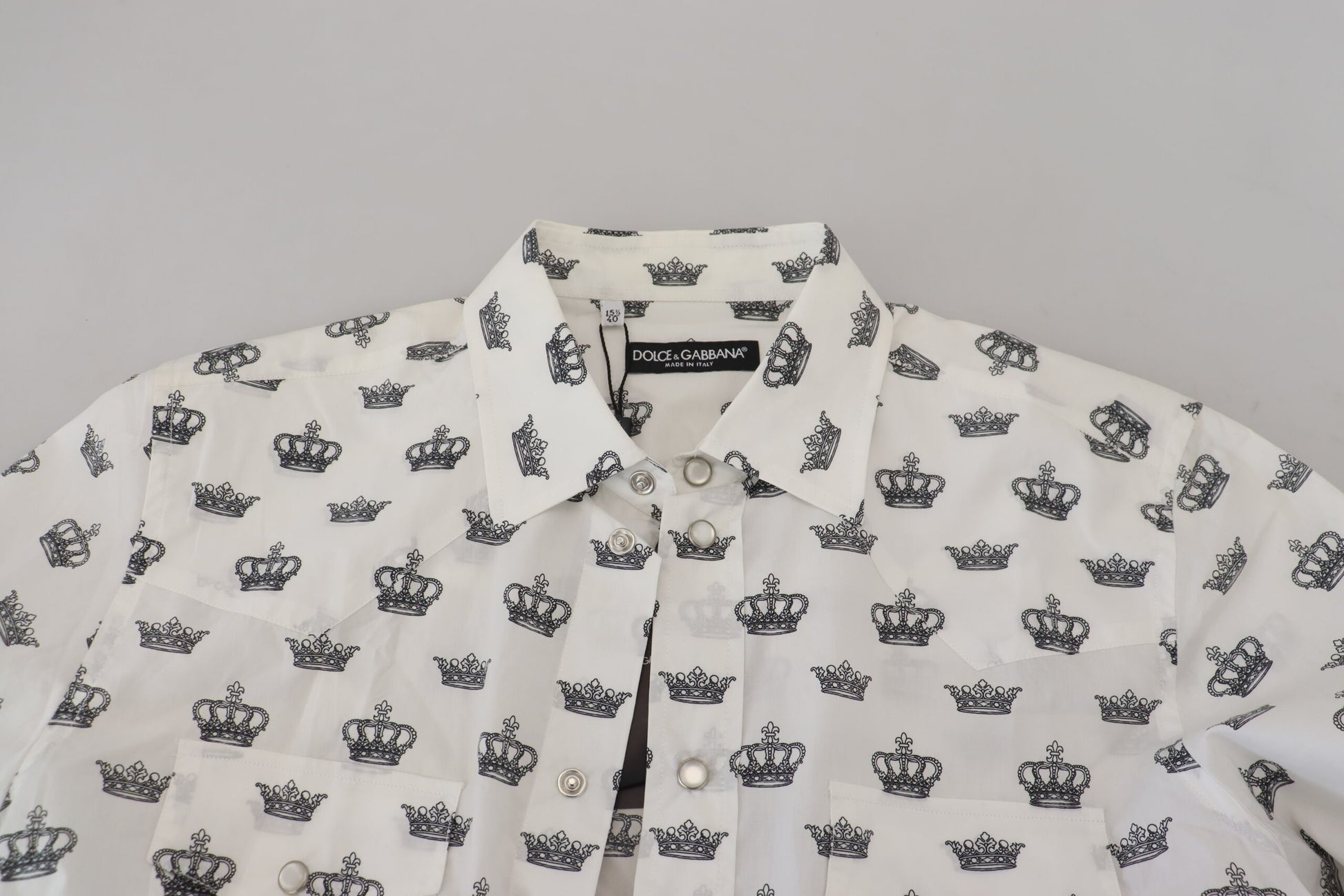 Dolce & Gabbana White Crown Print Slim Fit Cotton Shirt by Dolce & Gabbana