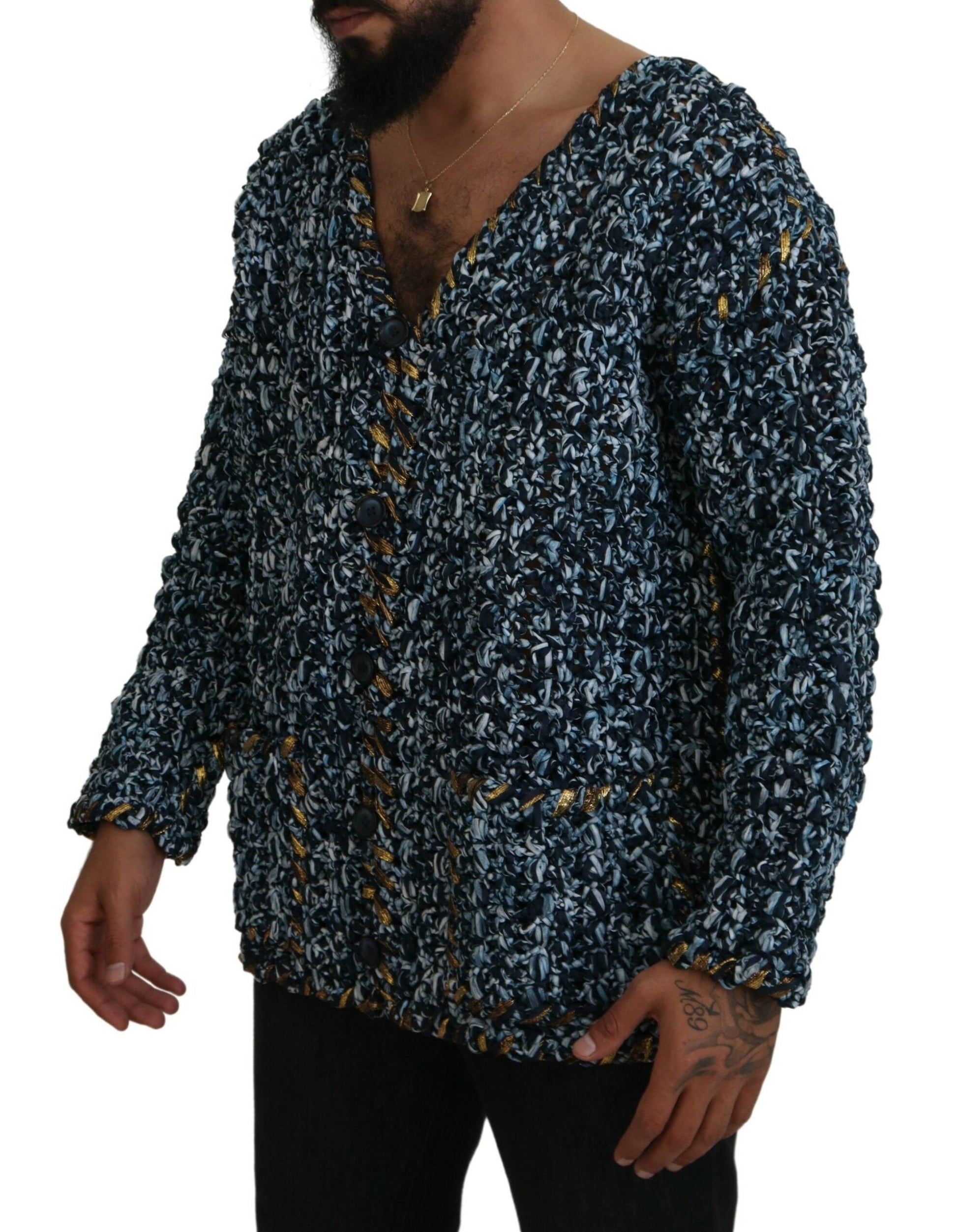 Dolce & Gabbana Blue Button Cardigan Fatto A Mano Sweater by Dolce & Gabbana