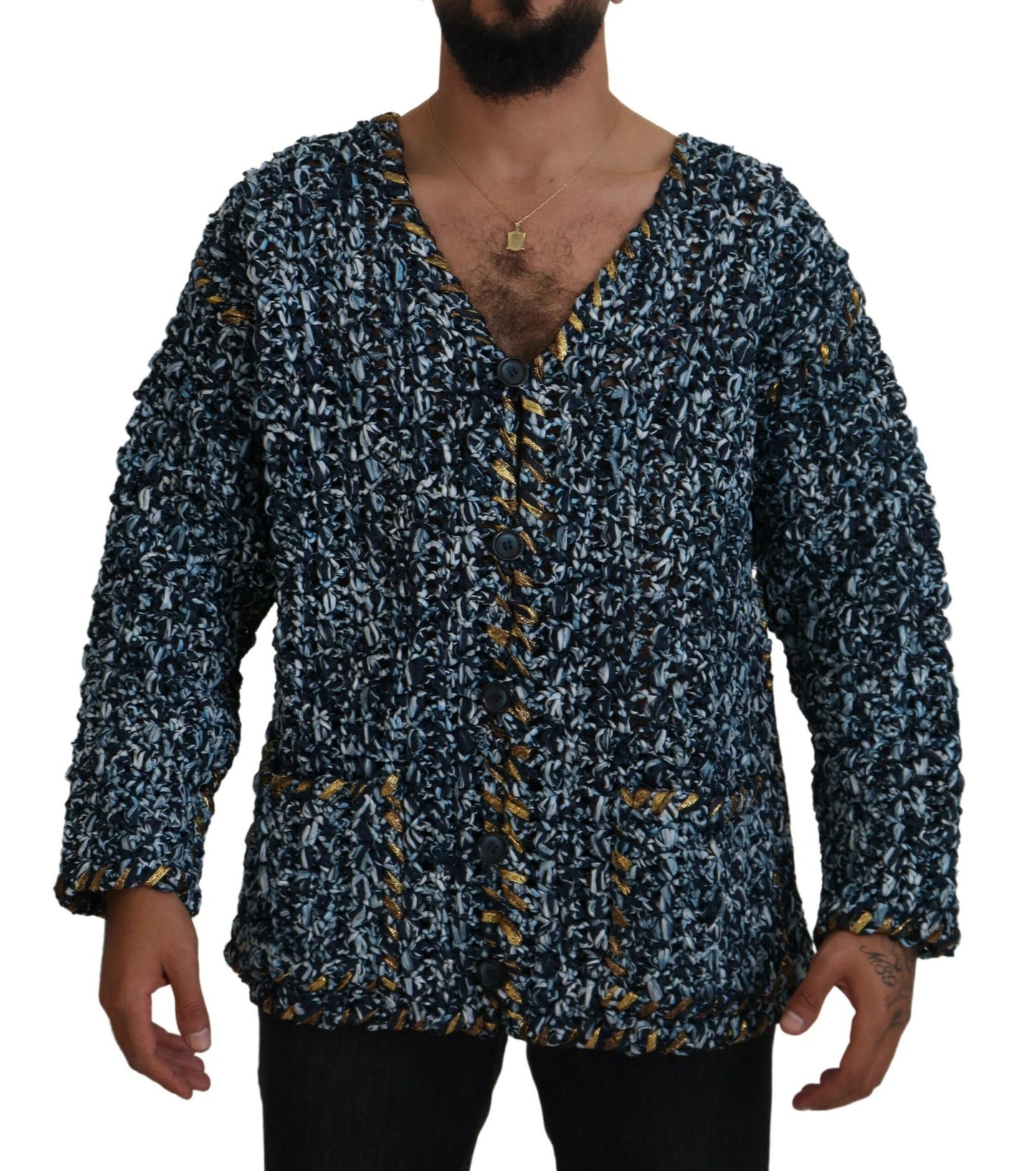 Dolce & Gabbana Blue Button Cardigan Fatto A Mano Sweater by Dolce & Gabbana