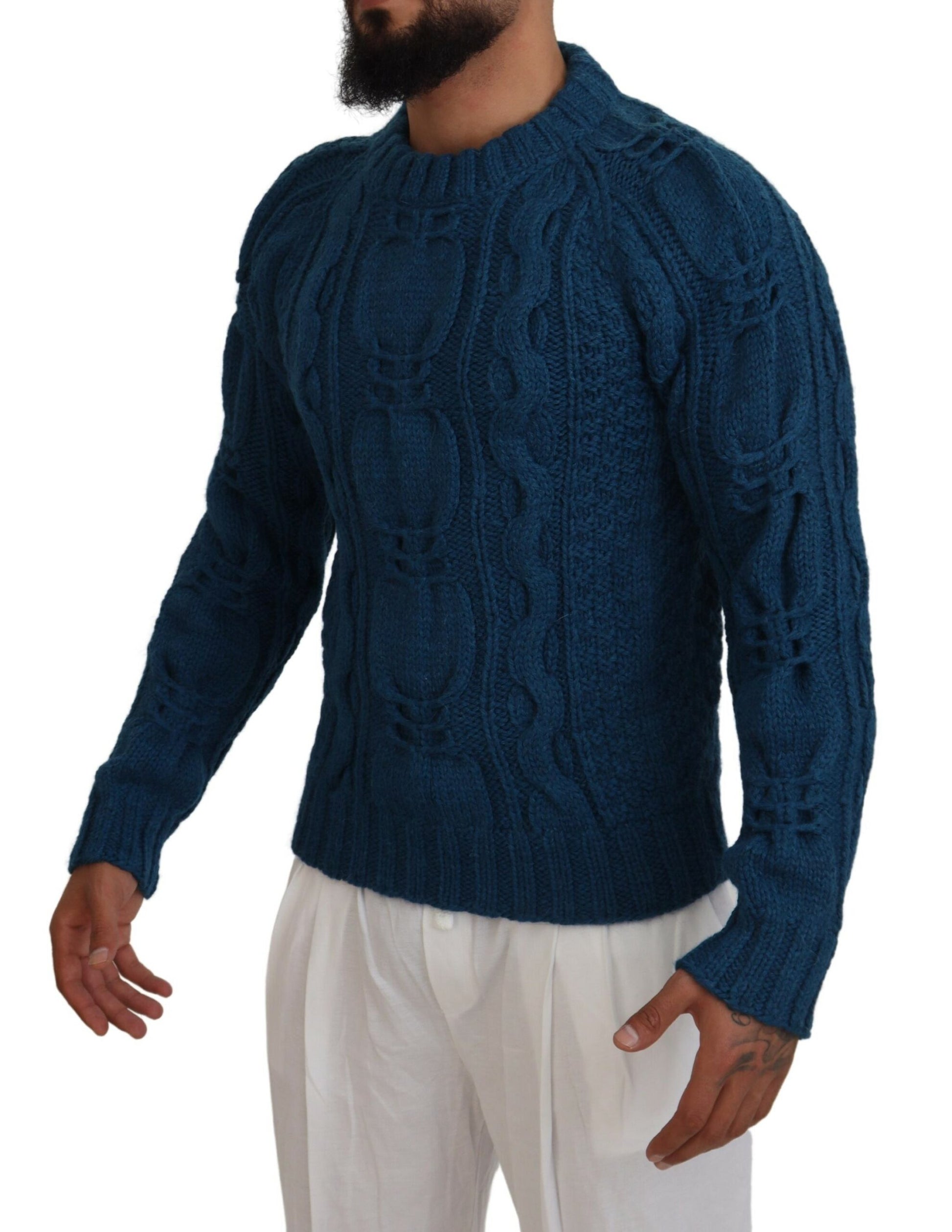 Dolce & Gabbana Blue Knitted Wool Alpaca Pullover Sweater by Dolce & Gabbana
