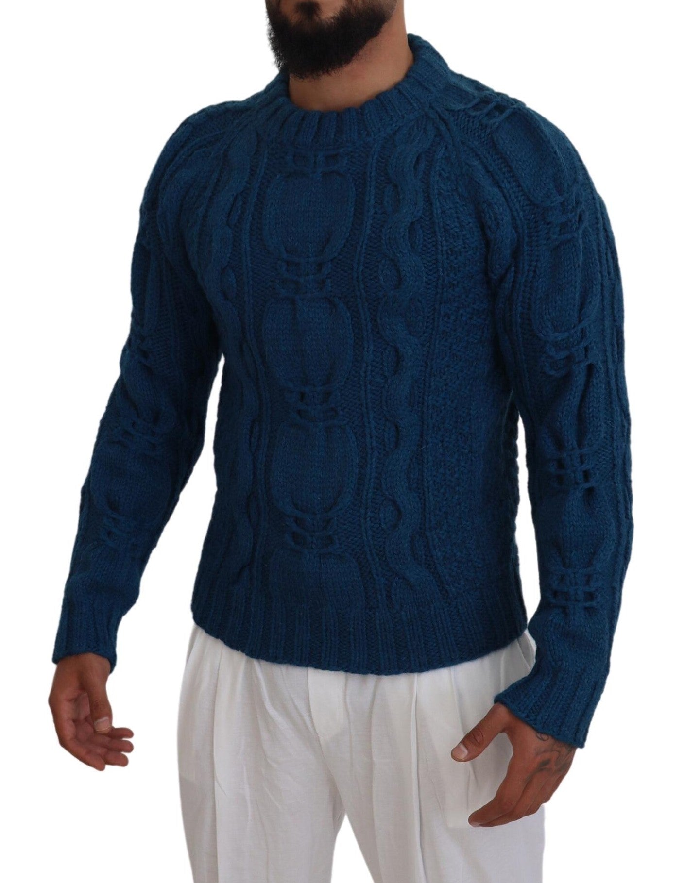 Dolce & Gabbana Blue Knitted Wool Alpaca Pullover Sweater by Dolce & Gabbana