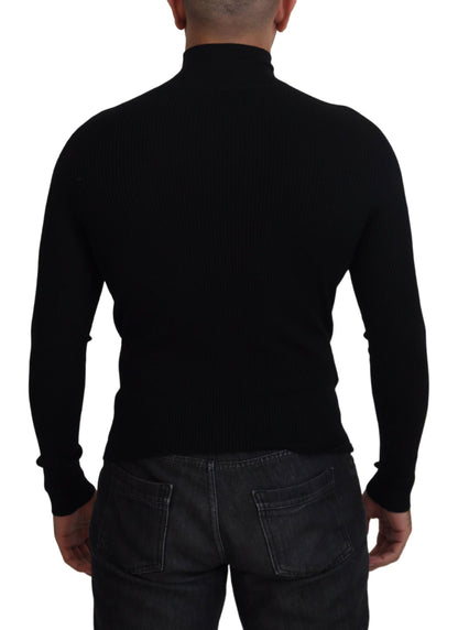Dolce & Gabbana Black Half Zip Turtleneck Pullover Sweater by Dolce & Gabbana