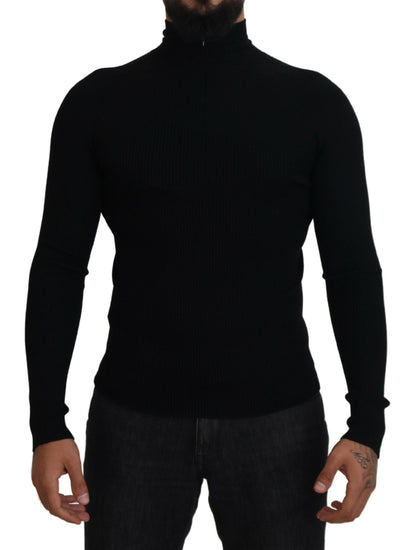 Dolce & Gabbana Black Half Zip Turtleneck Pullover Sweater by Dolce & Gabbana