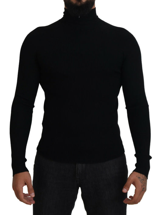 Dolce & Gabbana Black Half Zip Turtleneck Pullover Sweater by Dolce & Gabbana
