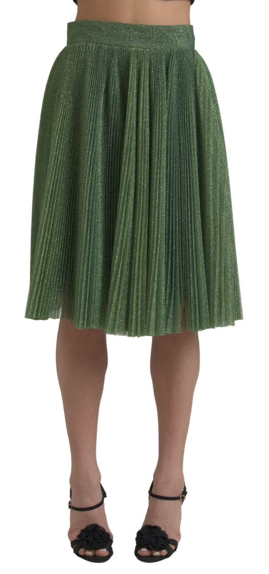 Jupe trapèze plissée vert métallisé Dolce &amp; Gabbana
