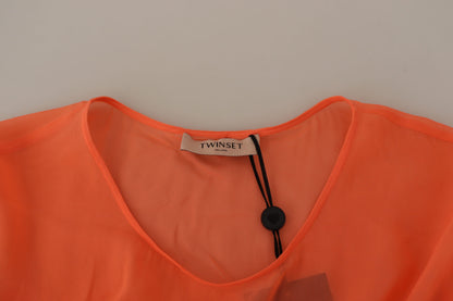 Twinset Coral Cotton Blend Short Sleeves Maxi Shift Dress by Twinset
