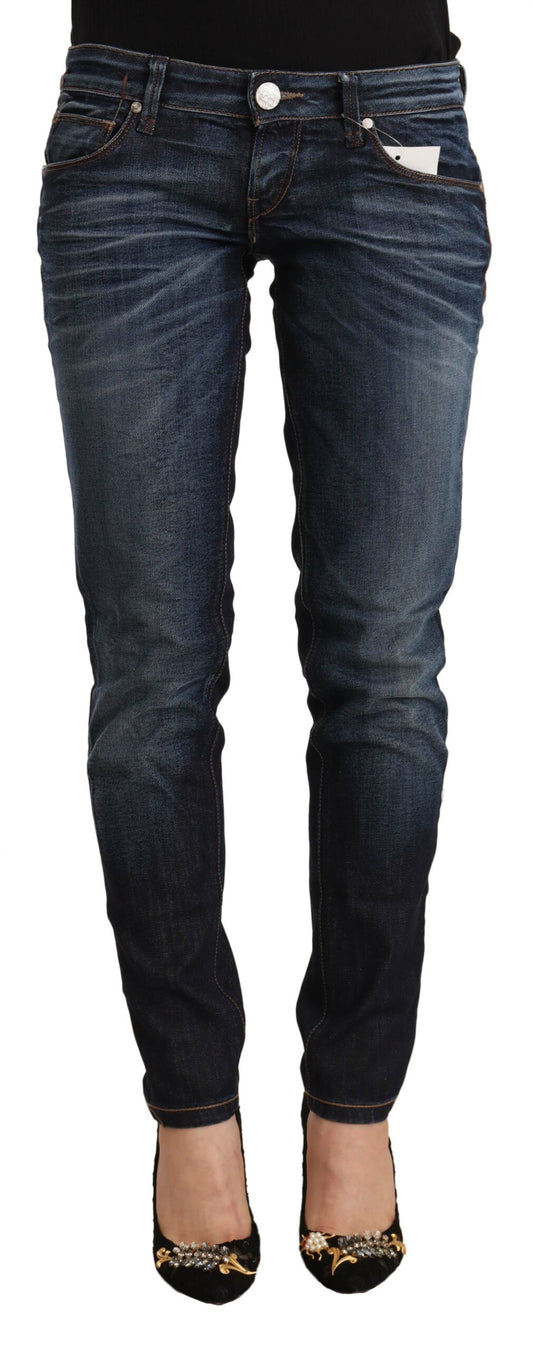 Eight Blue Washed Cotton Low Waist Skinny Denim Jeans