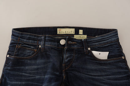 Eight Blue Washed Cotton Low Waist Skinny Denim Jeans