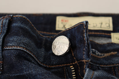 Eight Blue Washed Cotton Low Waist Skinny Denim Jeans