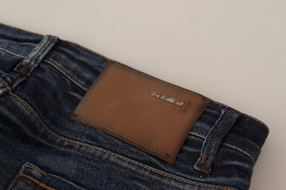 Eight Blue Washed Cotton Low Waist Skinny Denim Jeans