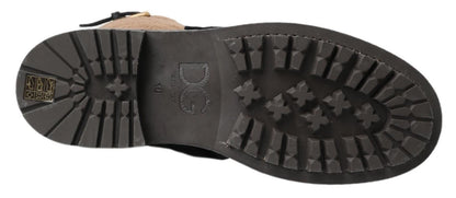 Bottes longues en cuir shearling noir Dolce &amp; Gabbana
