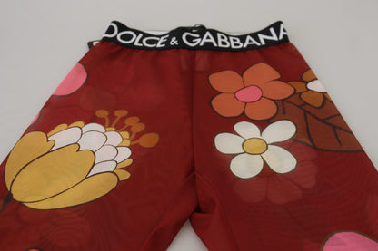 Dolce & Gabbana Red Floral Leggings Stretch Waist Pants by Dolce & Gabbana
