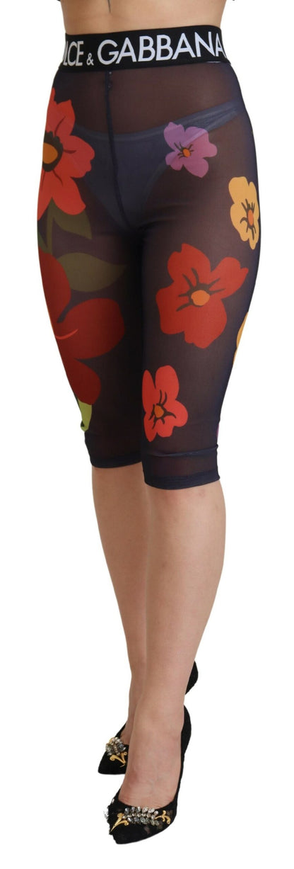 Dolce & Gabbana Black Floral Leggings Stretch Waist Pants by Dolce & Gabbana