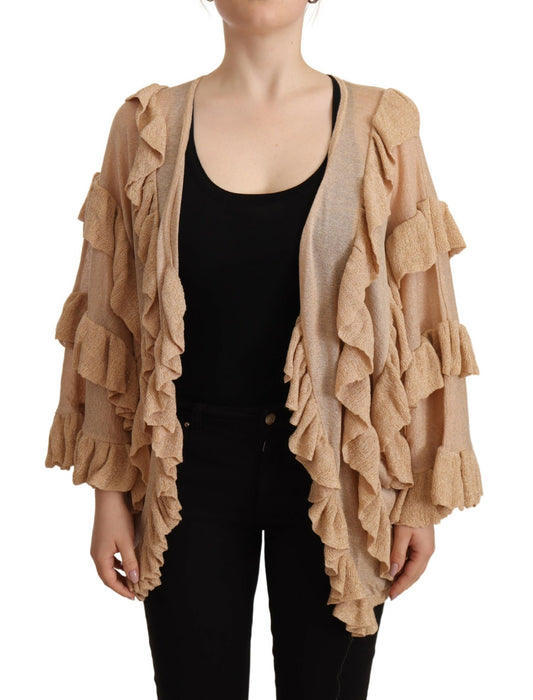 Aniye By Beige Ruffle Long Sleeves Open Front Cardigan Sweater by Aniye By