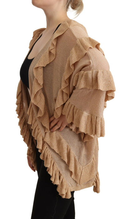 Aniye By Beige Ruffle Long Sleeves Open Front Cardigan Sweater by Aniye By