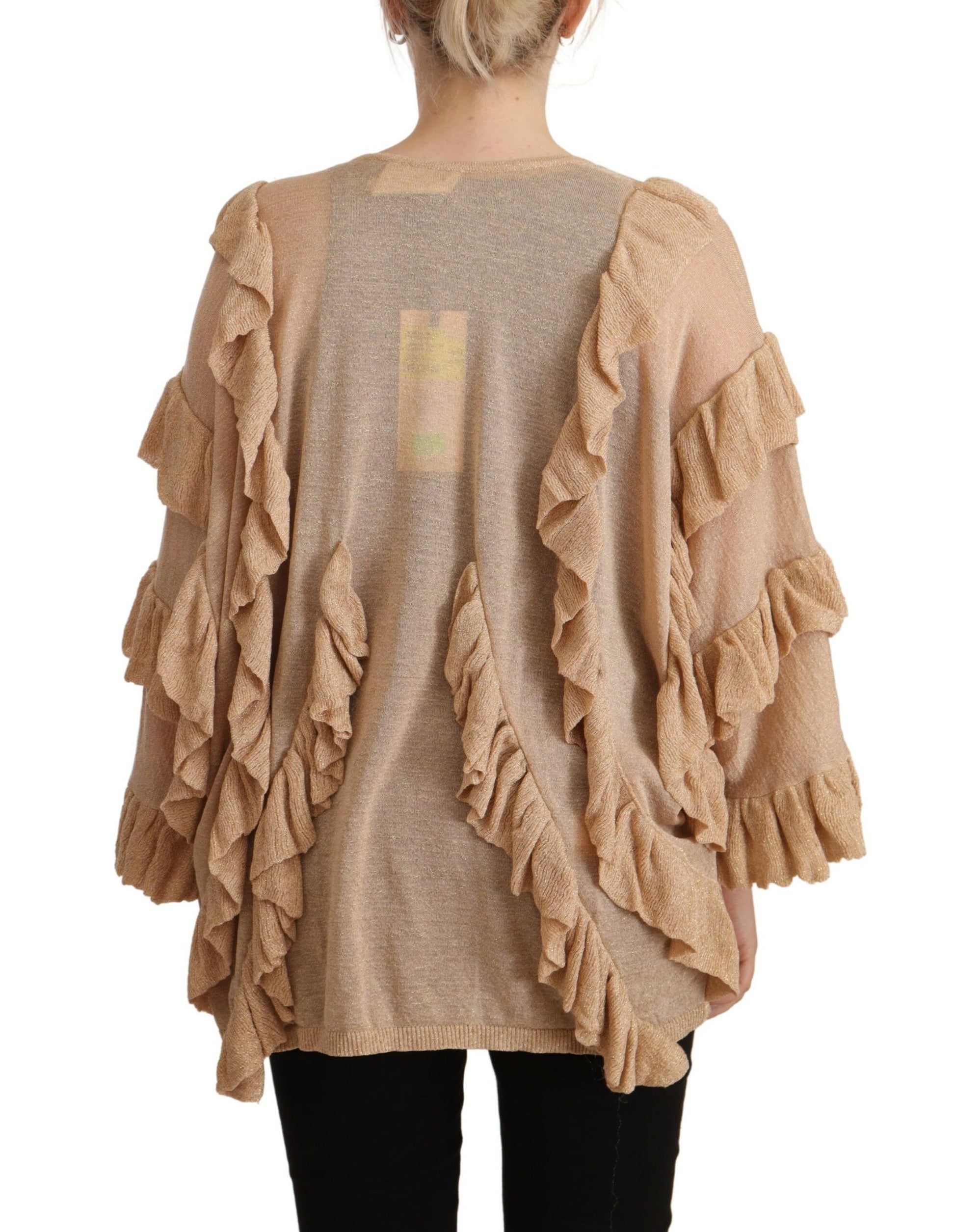 Aniye By Beige Ruffle Long Sleeves Open Front Cardigan Sweater by Aniye By