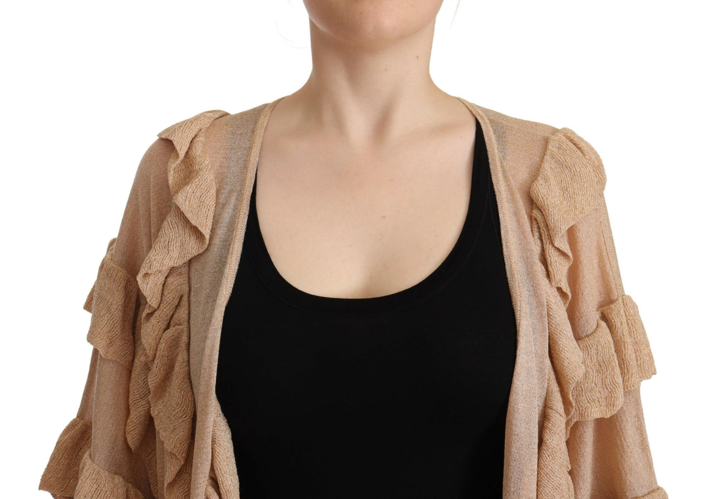 Aniye By Beige Ruffle Long Sleeves Open Front Cardigan Sweater by Aniye By