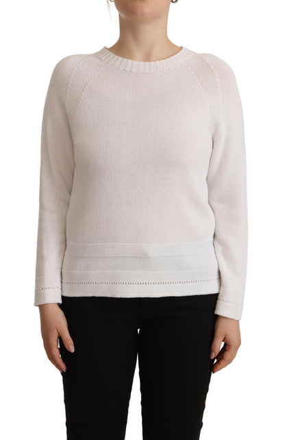 Alpha Studio White Long Sleeves Crewneck Pullover Sweater by Alpha Studio