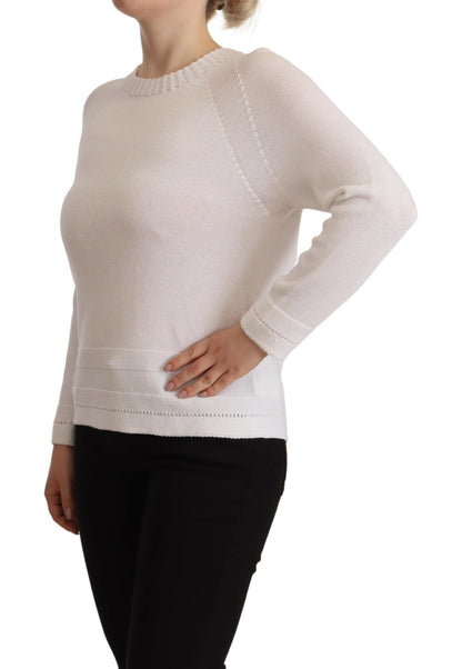 Alpha Studio White Long Sleeves Crewneck Pullover Sweater by Alpha Studio