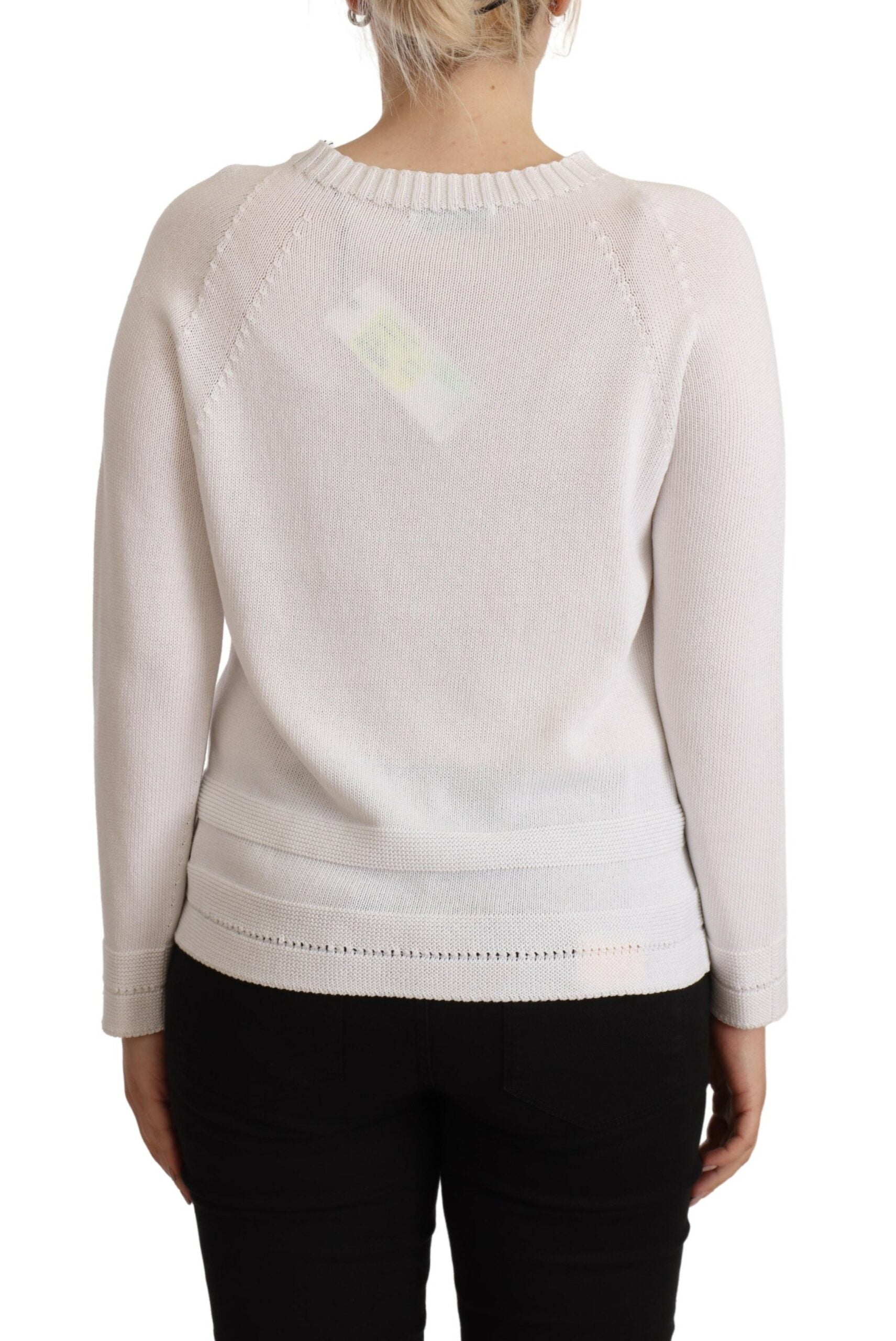 Alpha Studio White Long Sleeves Crewneck Pullover Sweater by Alpha Studio