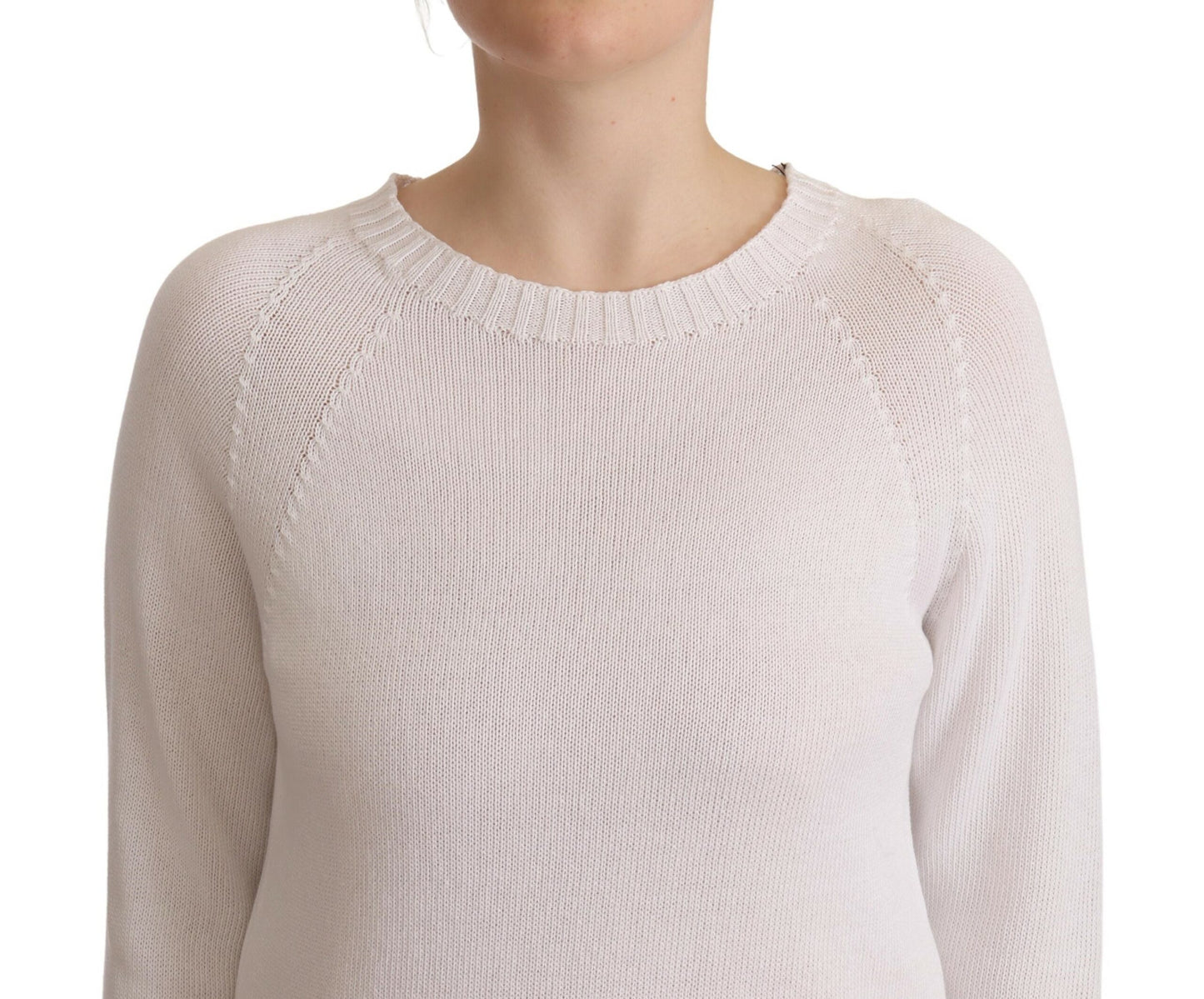 Alpha Studio White Long Sleeves Crewneck Pullover Sweater by Alpha Studio
