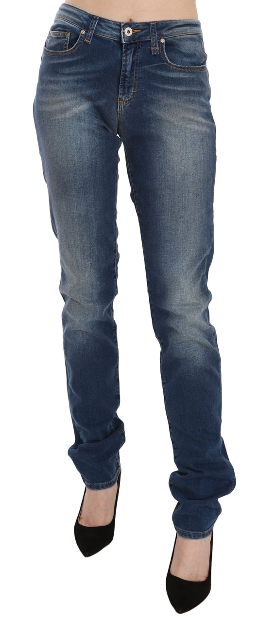 Fiorucci Blue Washed Mid Waist Slim Fit Denim Jeans by Fiorucci