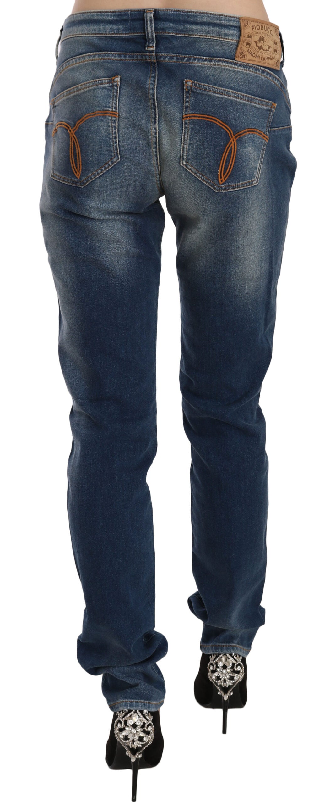 Fiorucci Blue Washed Mid Waist Slim Fit Denim Jeans by Fiorucci