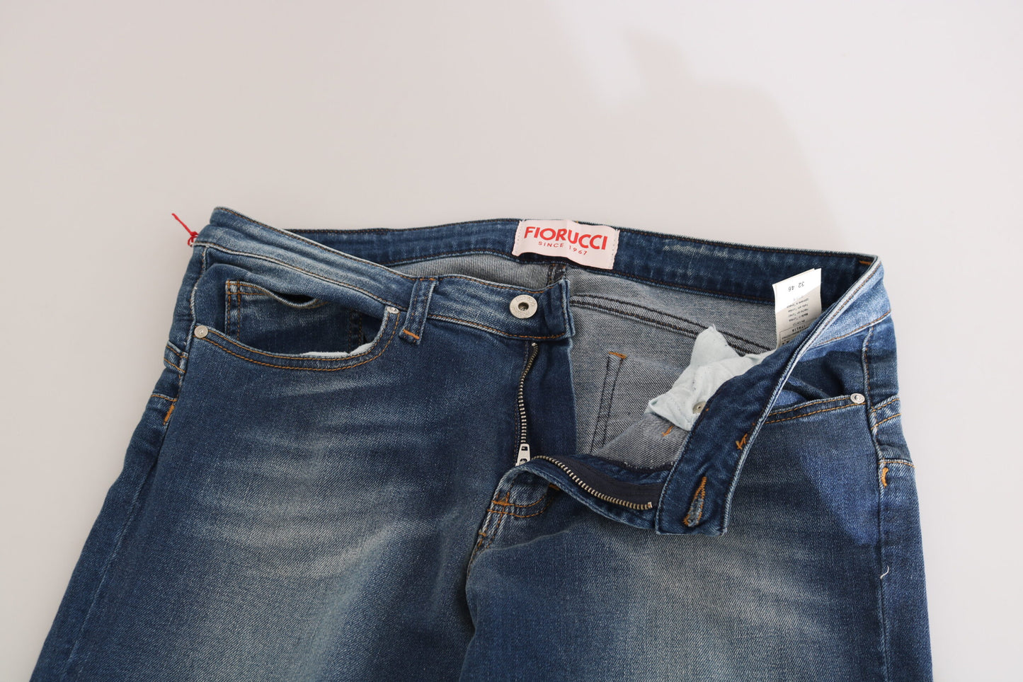 Fiorucci Blue Washed Mid Waist Slim Fit Denim Jeans by Fiorucci