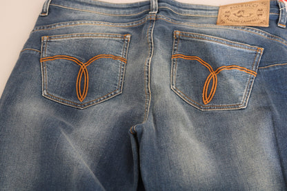 Fiorucci Blue Washed Mid Waist Slim Fit Denim Jeans by Fiorucci