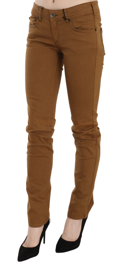 PLEIN SUD Brown Cotton Mid Waist Skinny Slim Fit Denim Jeans by PLEIN SUD