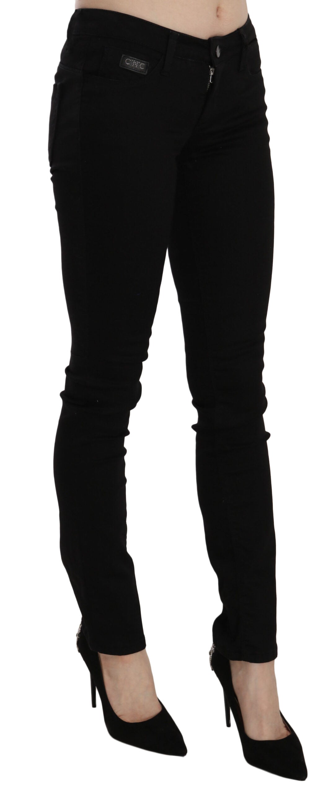 Costume National Black Sequined Mid Waist Slim Fit Denim Jeans by Costume National