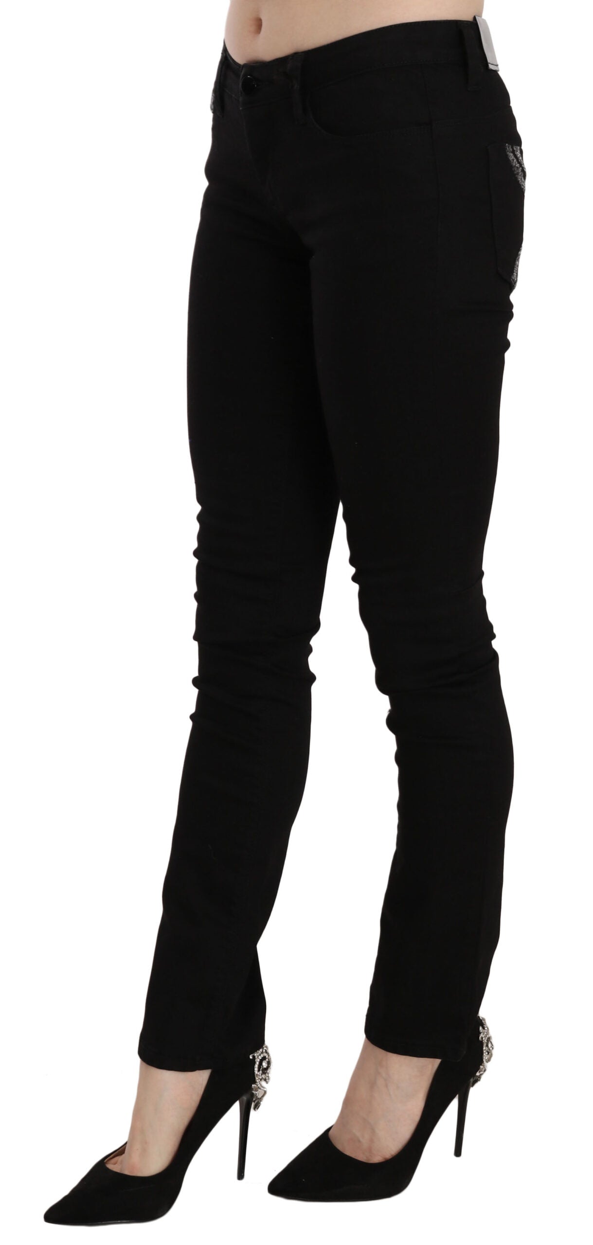 Costume National Black Sequined Mid Waist Slim Fit Denim Jeans by Costume National