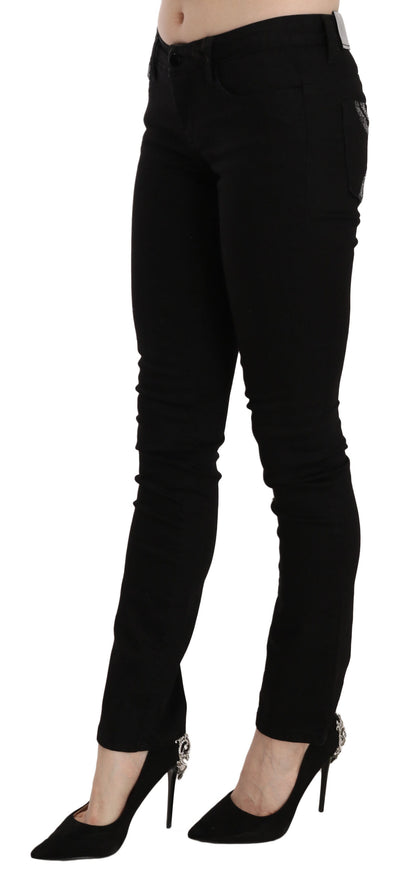 Costume National Black Sequined Mid Waist Slim Fit Denim Jeans by Costume National